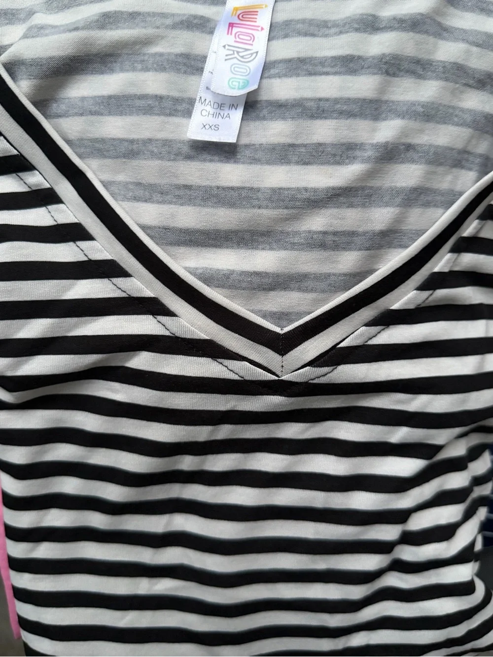 LuLaRoe Black and White Striped V-Neck Tank Top